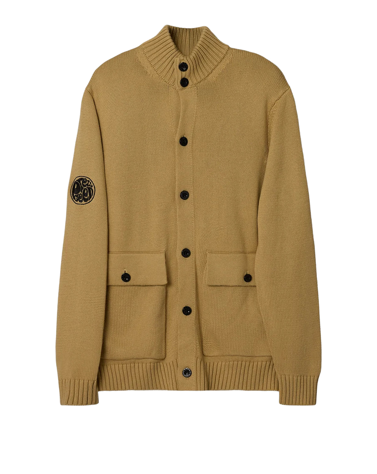 Pretty Green Funnel Neck Knitted Jacket CAMEL