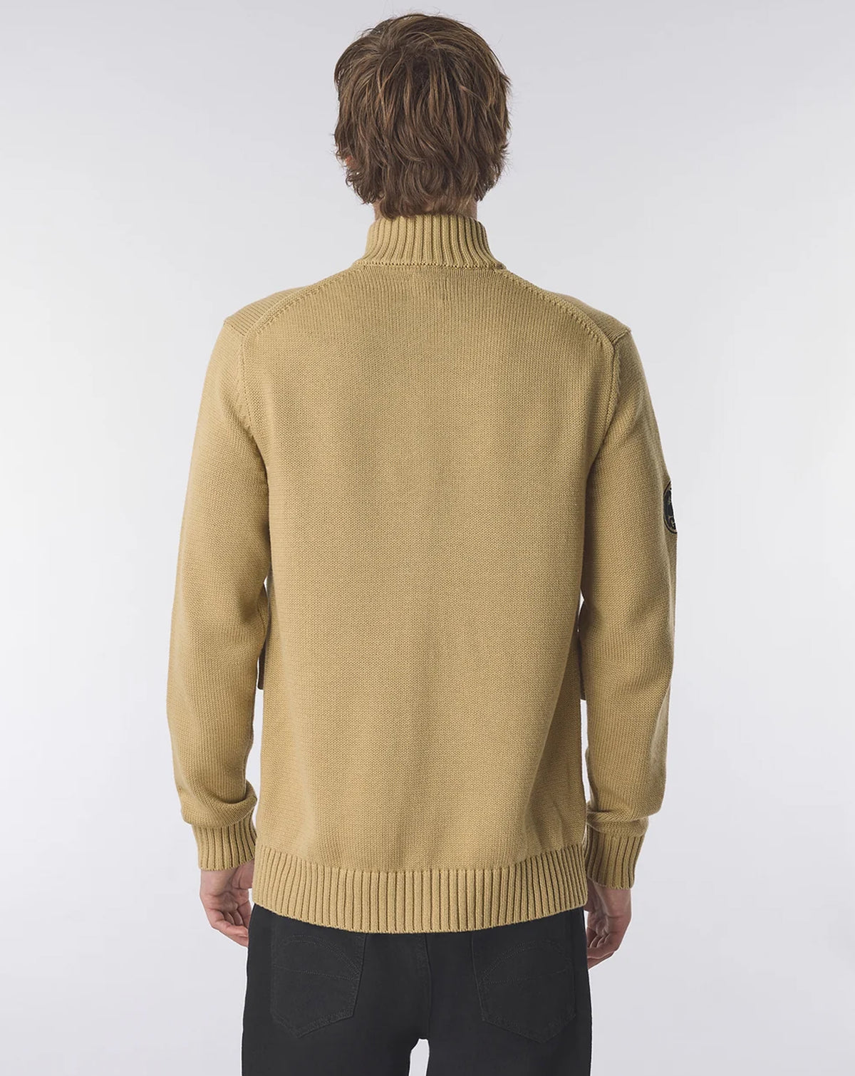 Pretty Green Funnel Neck Knitted Jacket CAMEL
