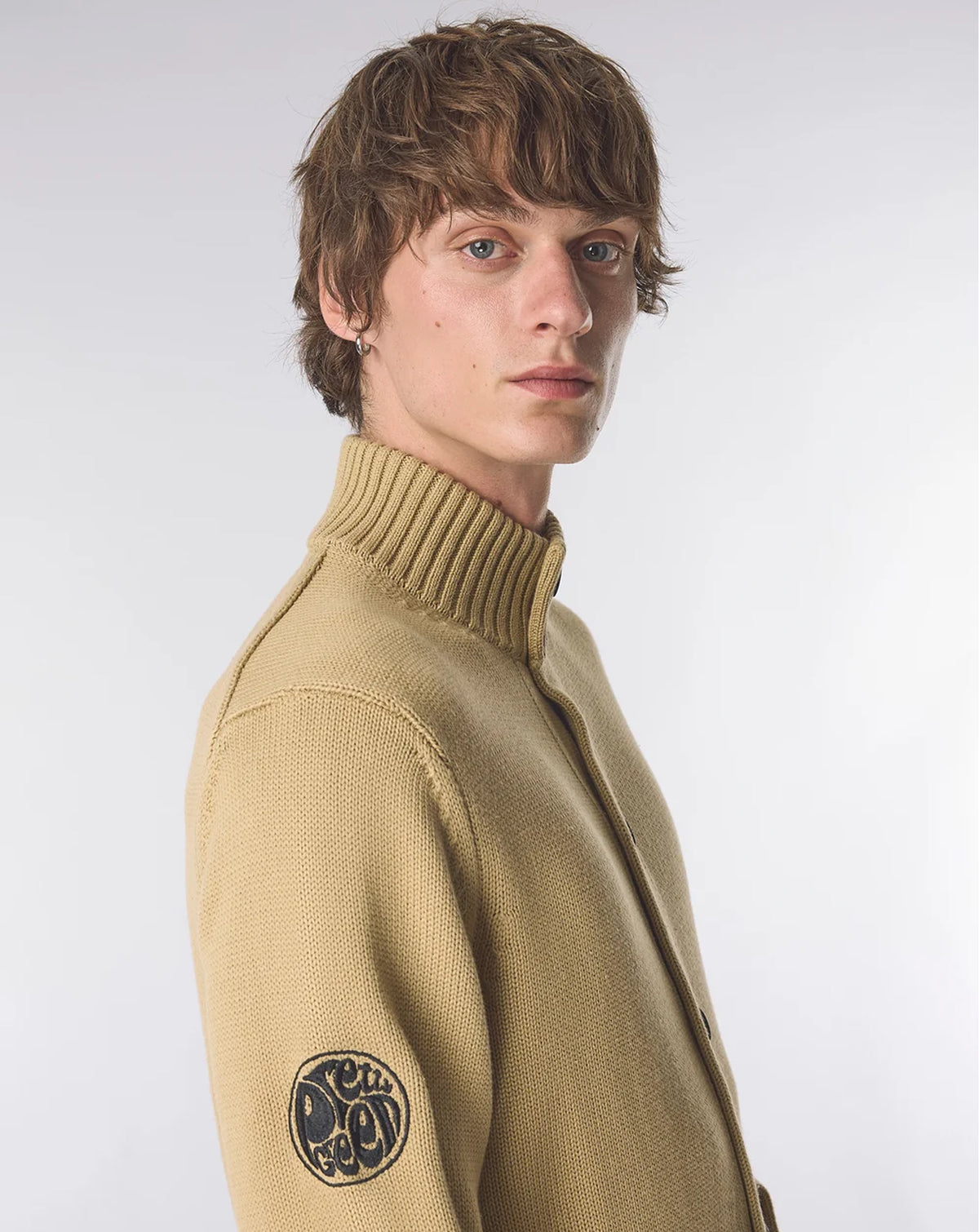 Pretty Green Funnel Neck Knitted Jacket CAMEL