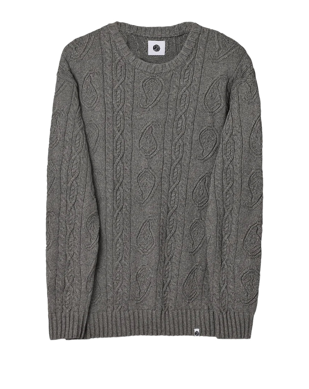 Pretty Green Marylebone Paisley Cable Knit Jumper GREY