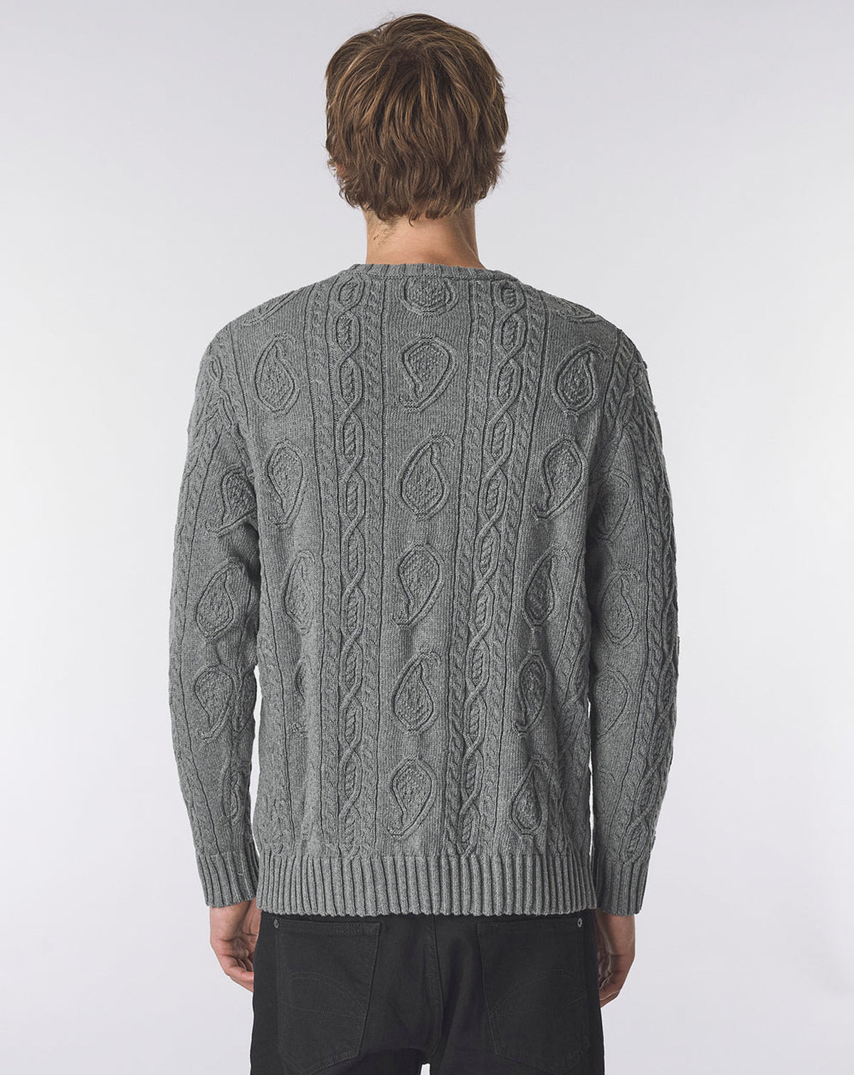 Pretty Green Marylebone Paisley Cable Knit Jumper GREY