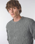 Pretty Green Marylebone Paisley Cable Knit Jumper GREY