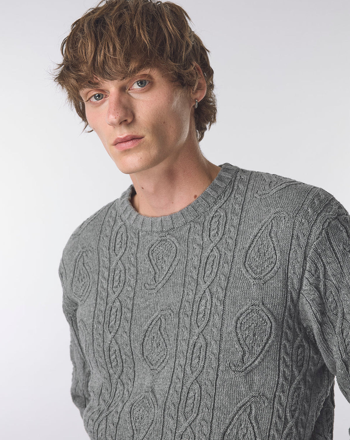 Pretty Green Marylebone Paisley Cable Knit Jumper GREY
