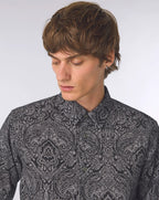 Pretty Green Rave on Linear Paisley Shirt BLACK