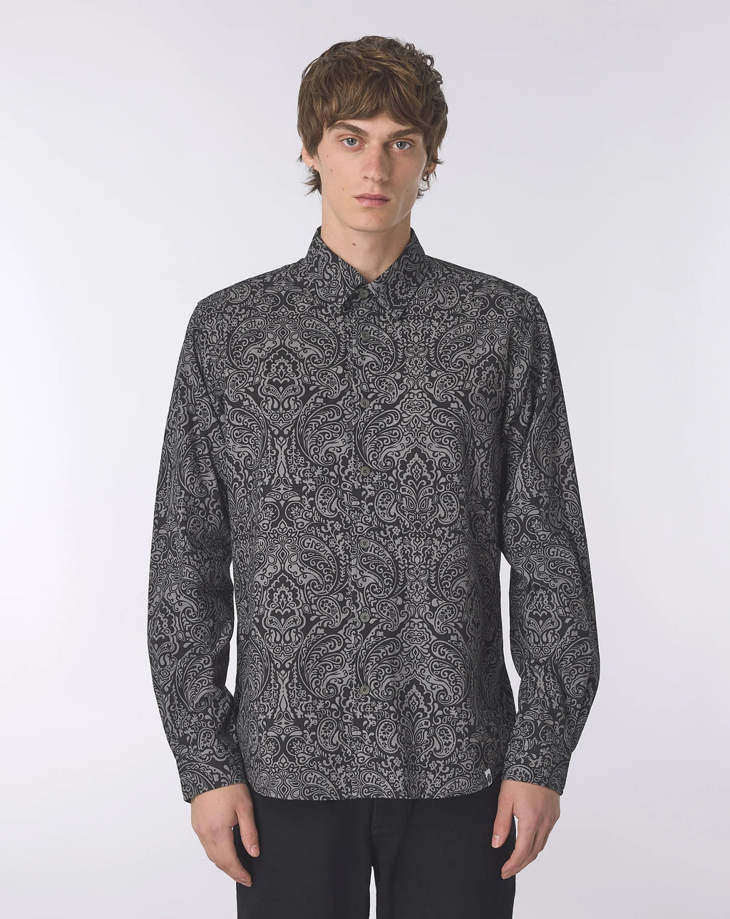 Pretty Green Rave on Linear Paisley Shirt BLACK