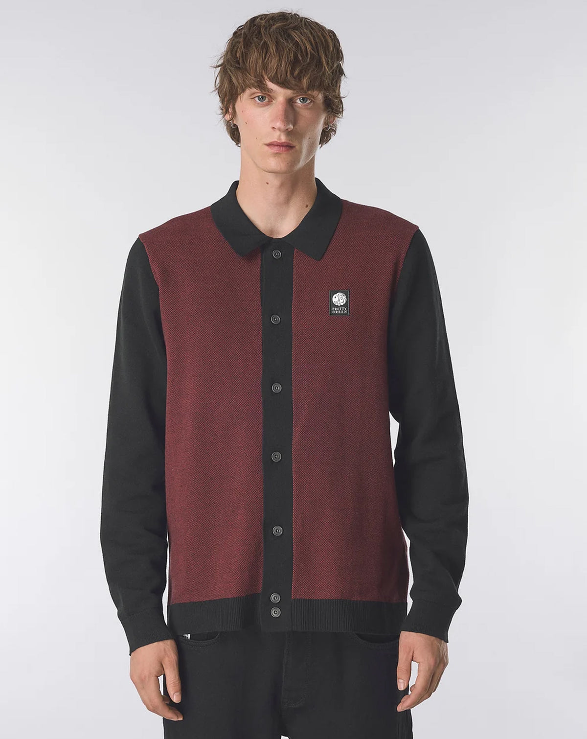 Pretty Green Roxy Long Sleeve Knit Shirt BLACK