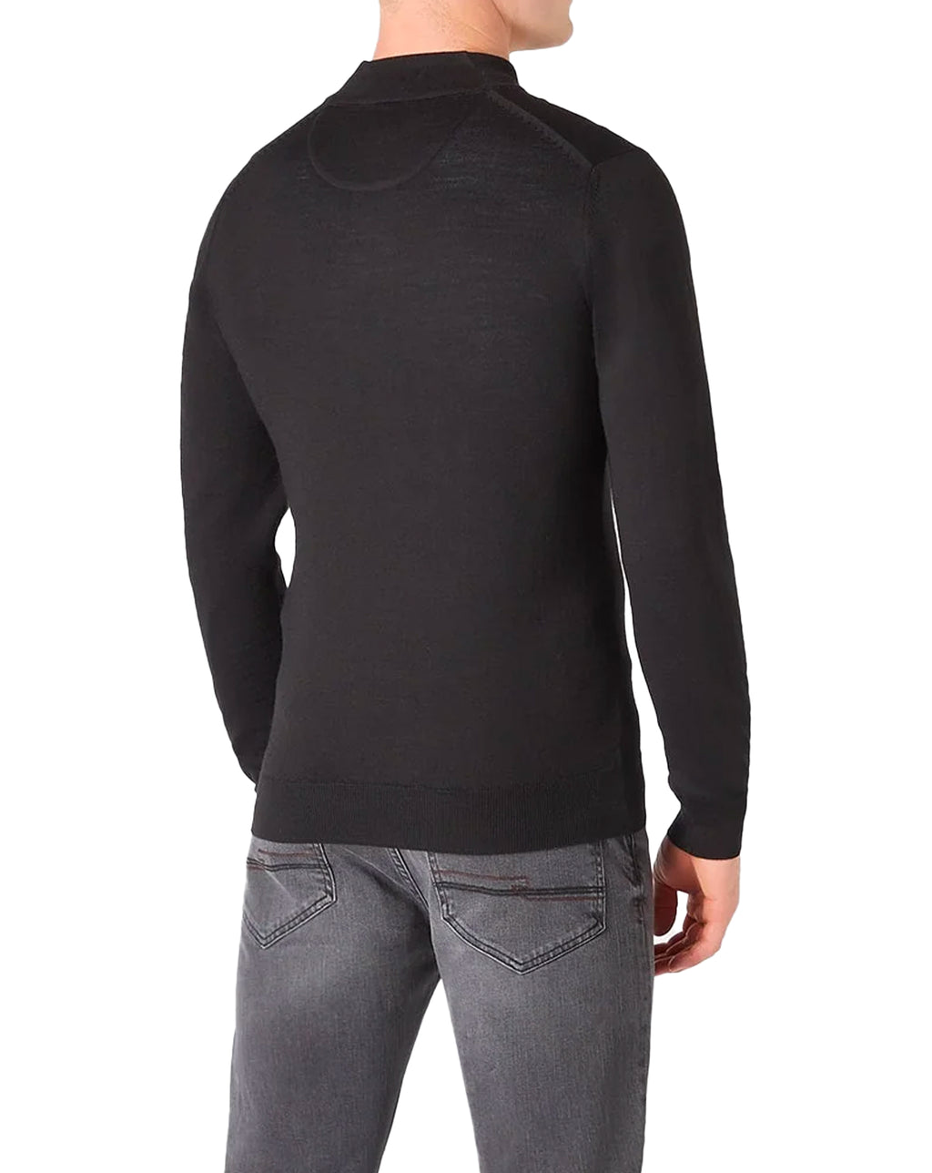 Remus Uomo Long Sleeve Half Zip Sweater Merino Blend Black
