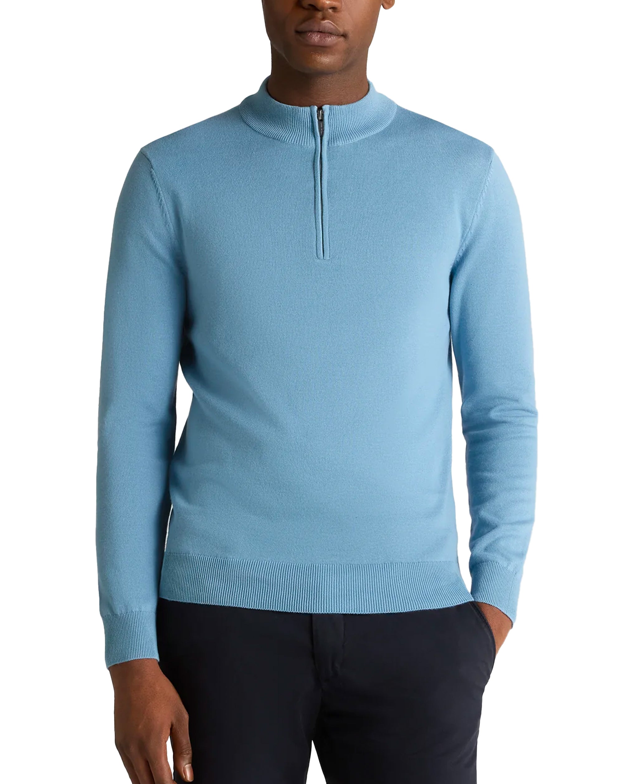 Remus Uomo 1/4 Zip Crew Neck Sweater Pale Blue