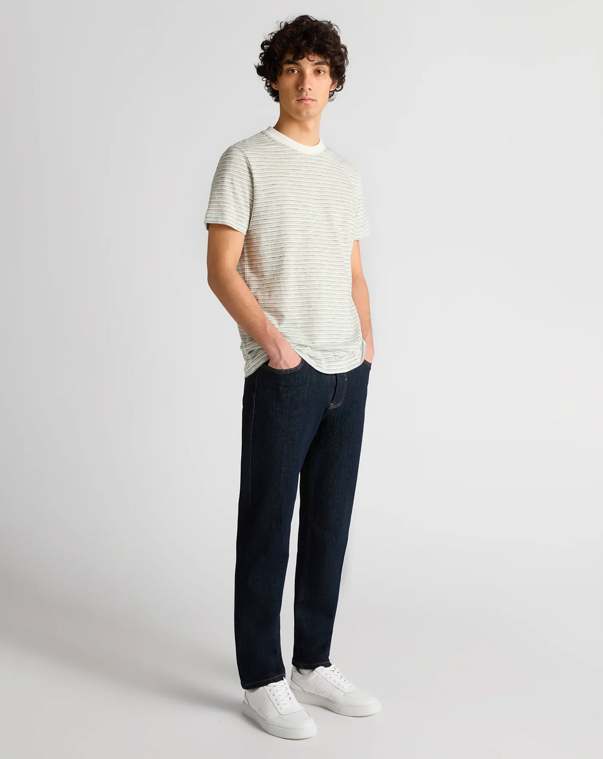 Remus Uomo Cotton Stripe T-Shirt Stone/Navy