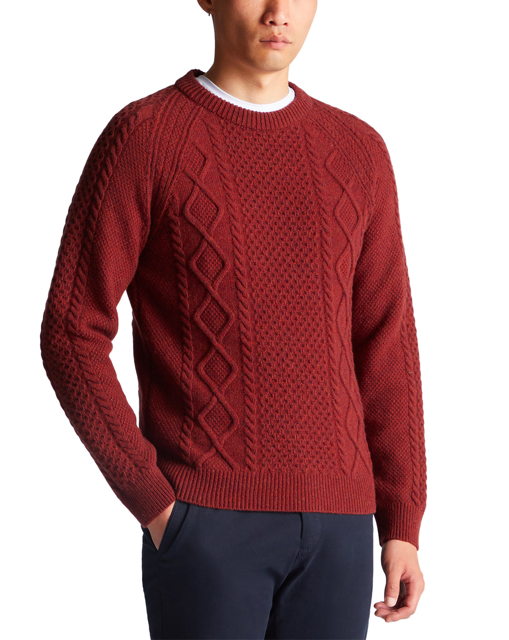 Remus Uomo Crew Neck Chunky Sweater Rust
