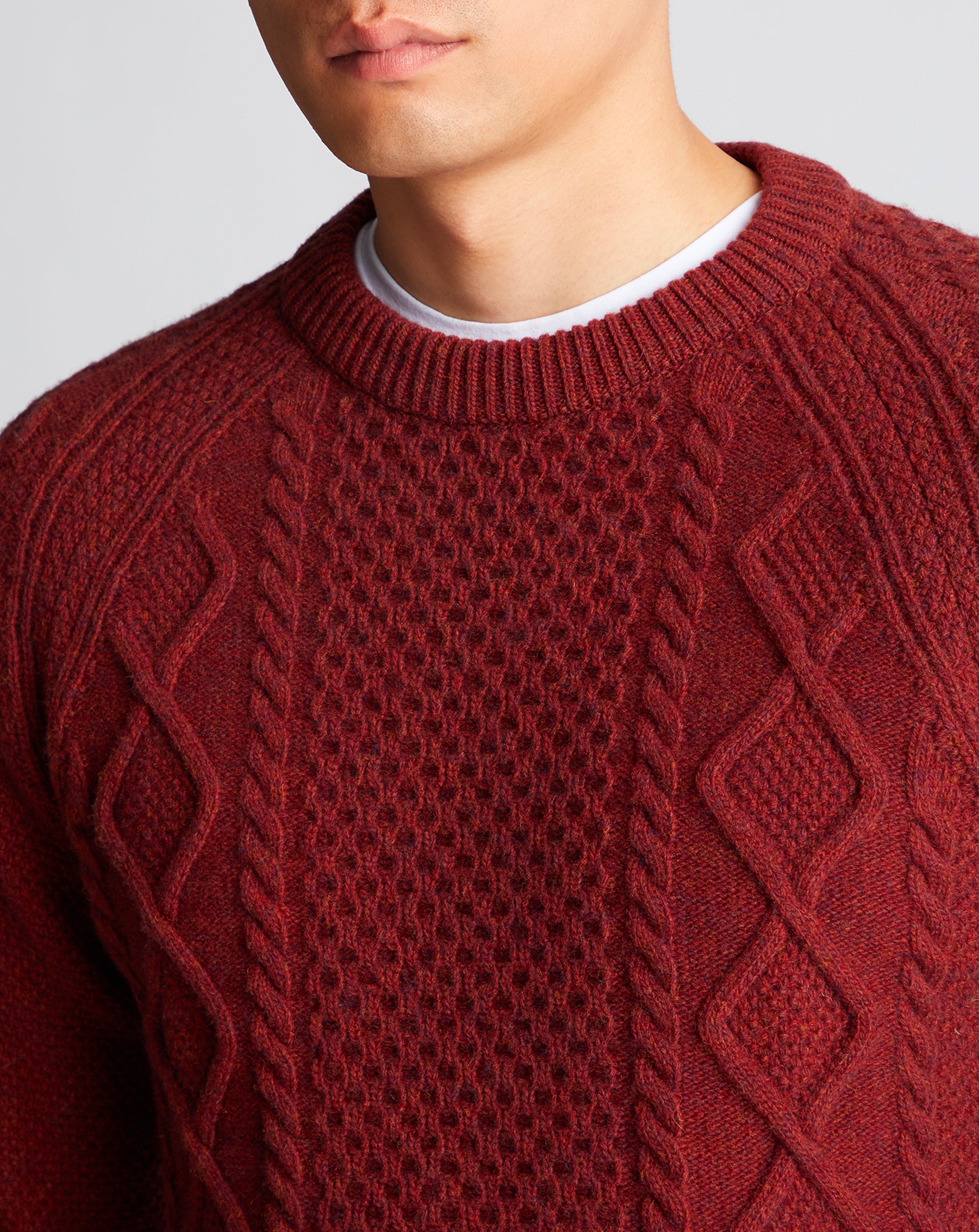 Remus Uomo Crew Neck Chunky Sweater Rust