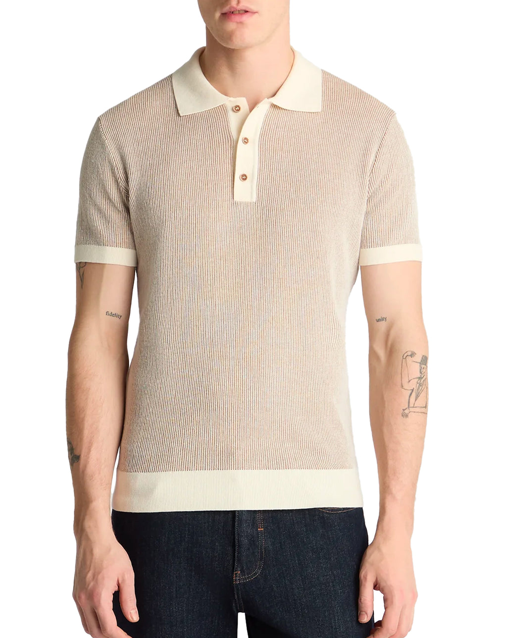 Remus Uomo Knitted Polo Shirt CREAM