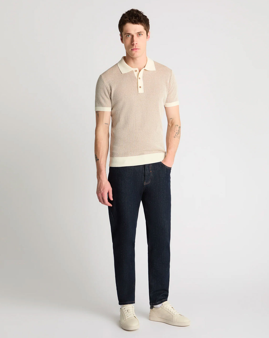 Remus Uomo Knitted Polo Shirt CREAM