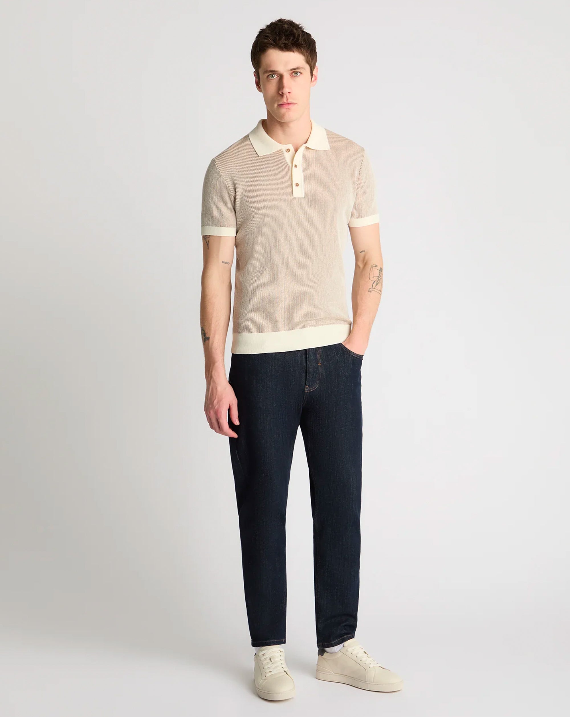 Remus Uomo Knitted Polo Shirt CREAM