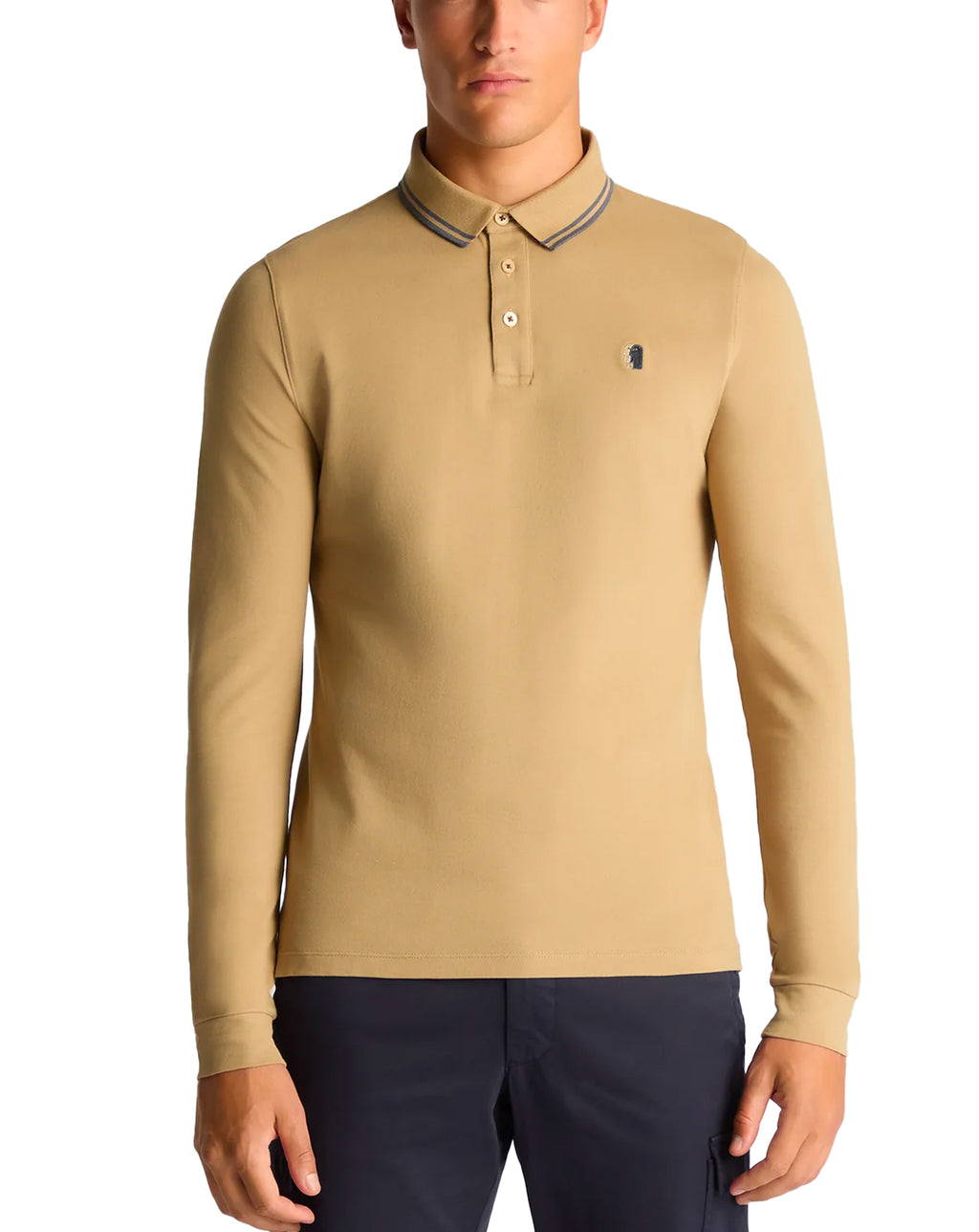 Remus Uomo Long Sleeve Polo Shirt Tan