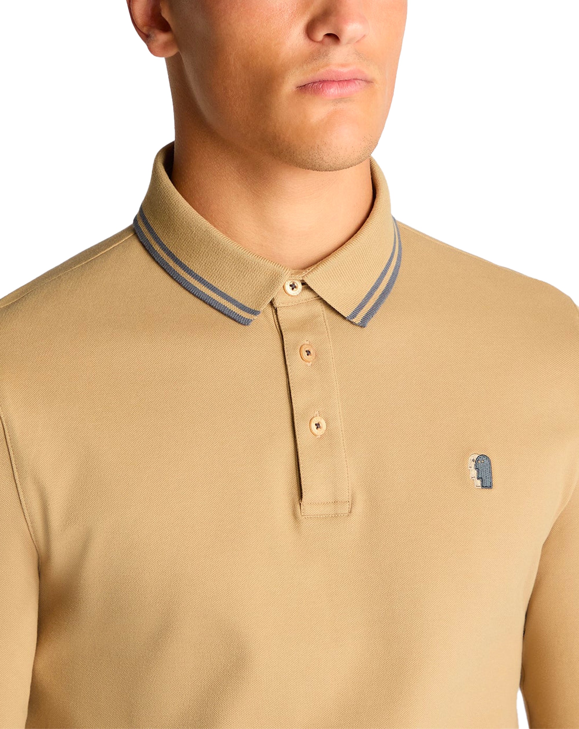 Remus Uomo Long Sleeve Polo Shirt Tan