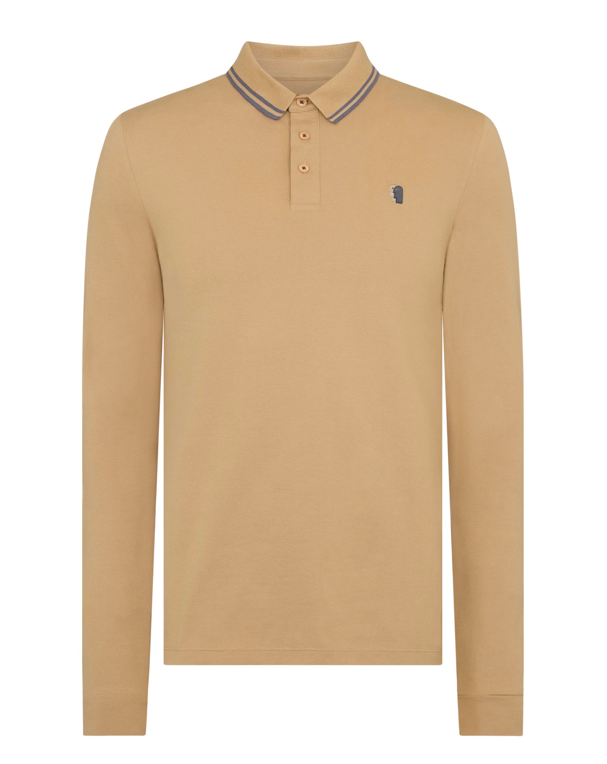 Remus Uomo Long Sleeve Polo Shirt Tan