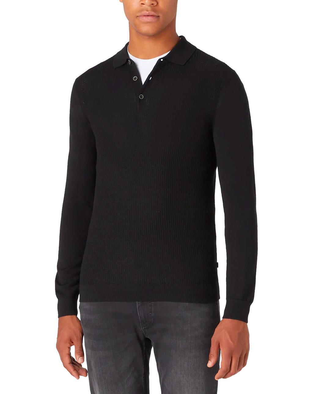 Remus Uomo Long Sleeve Knitted Polo Black