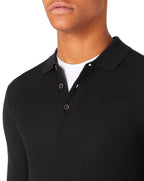 Remus Uomo Long Sleeve Knitted Polo Black