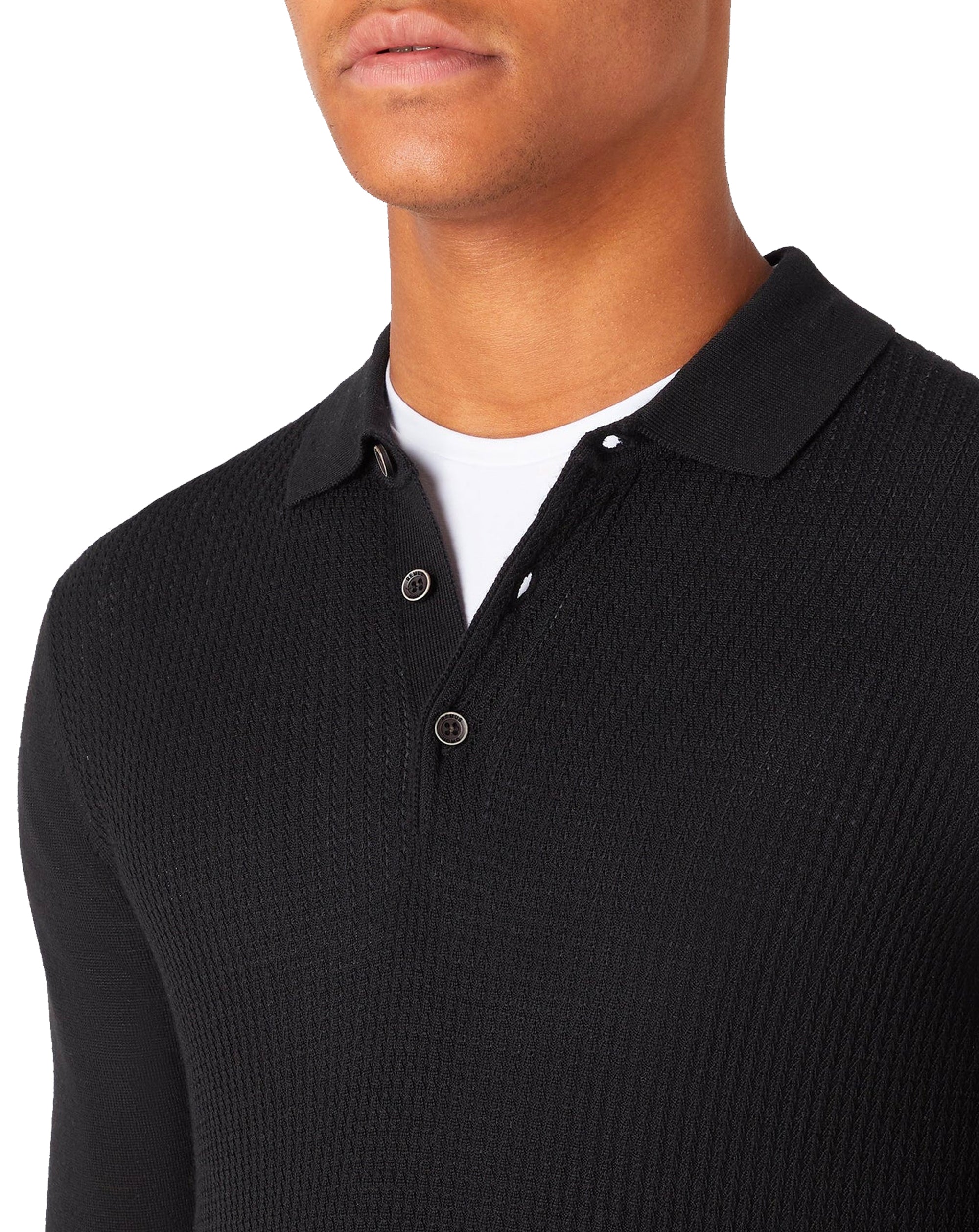 Remus Uomo Long Sleeve Knitted Polo Black