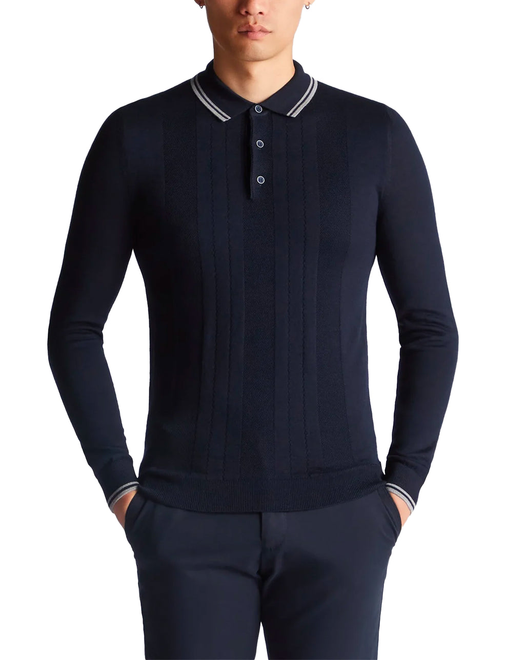 Remus Uomo Long Sleeve Knitted Polo Navy