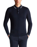 Remus Uomo Long Sleeve Knitted Polo Navy
