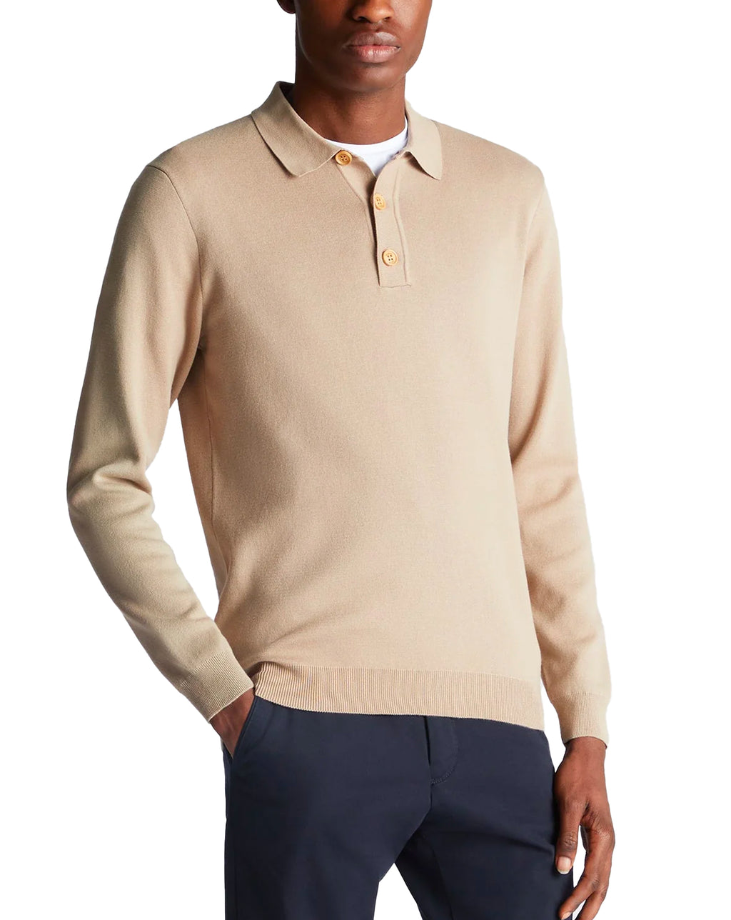 Remus Uomo Long Sleeve Polo Sweater Beige