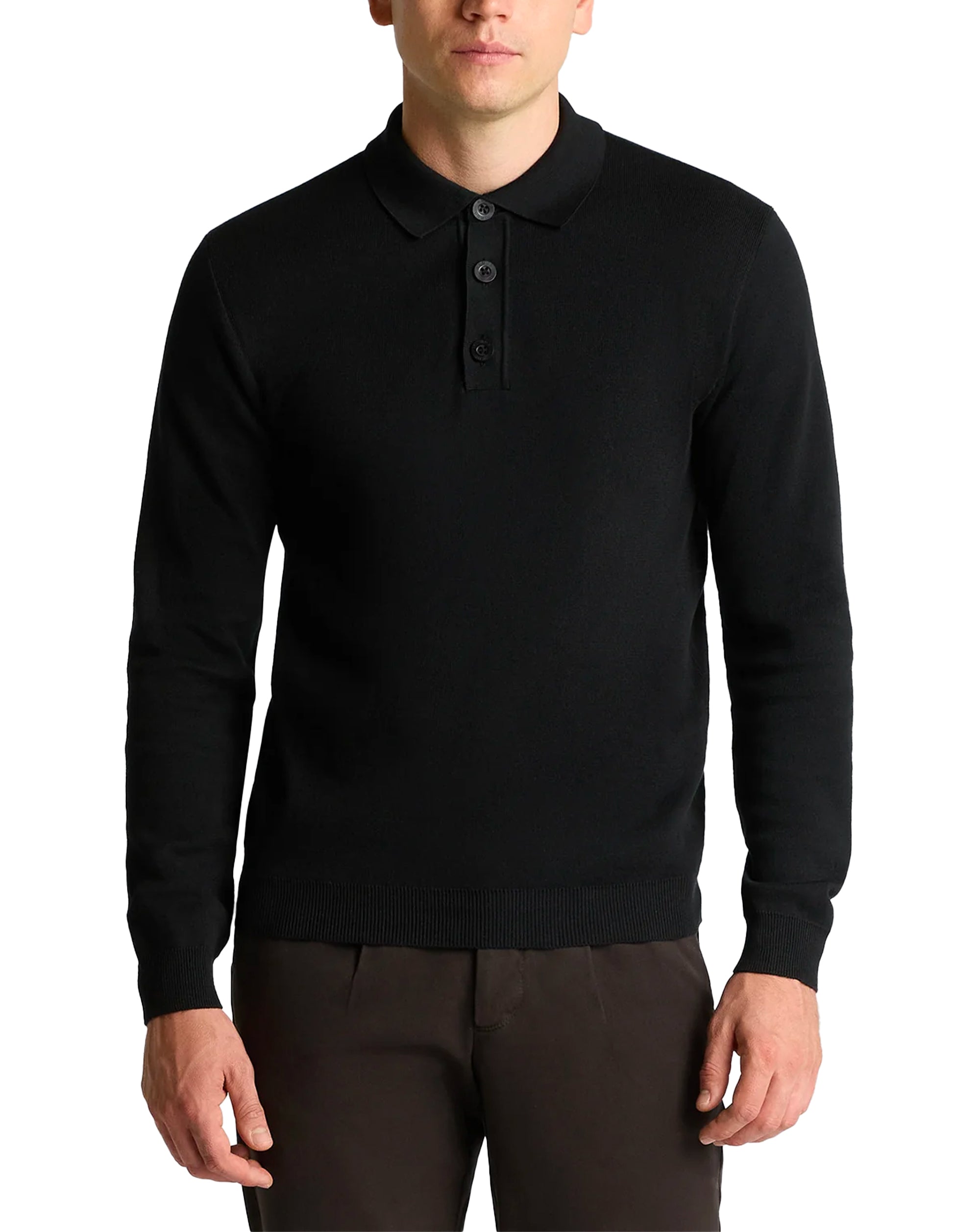 Remus Uomo Long Sleeve Polo Sweater Black