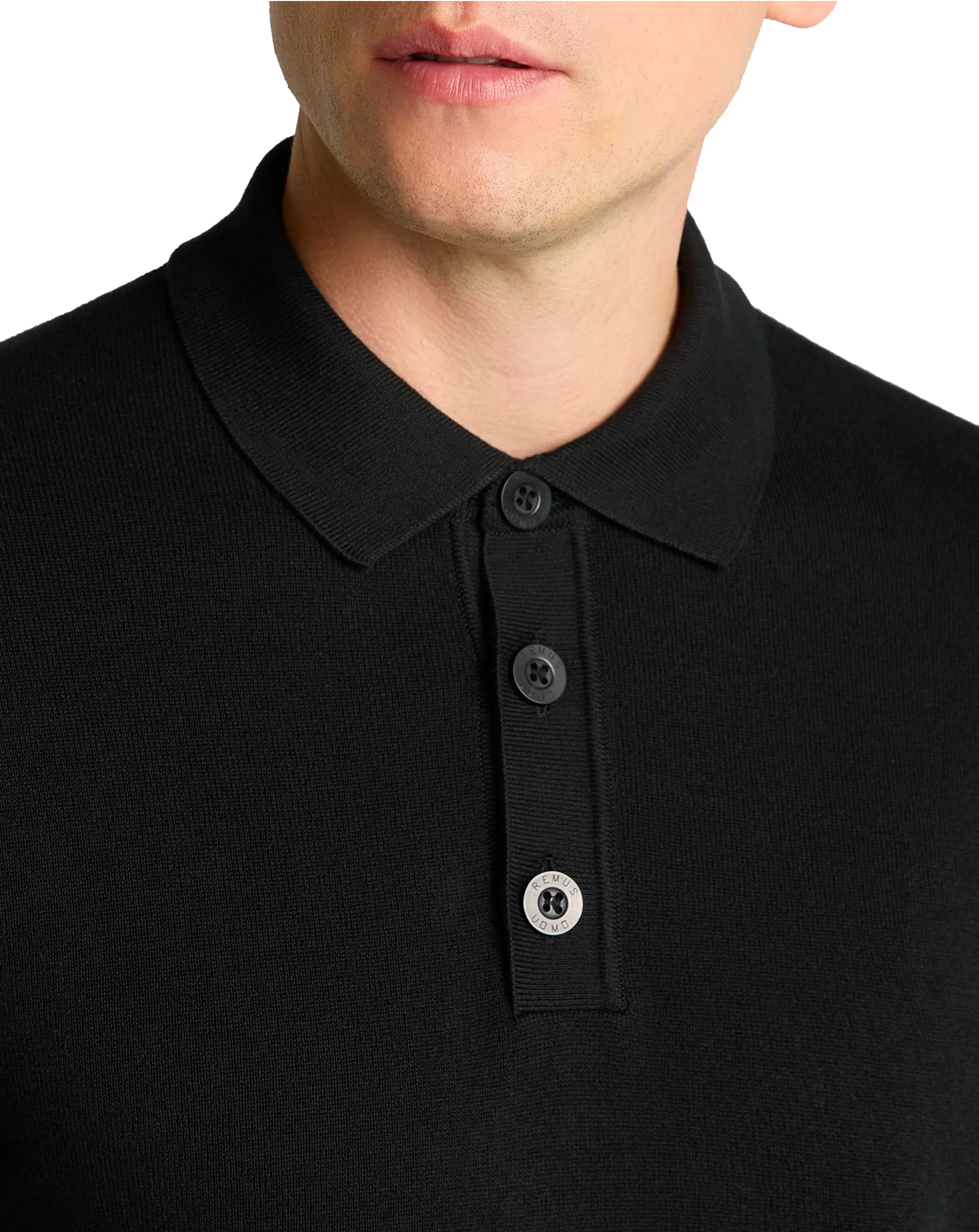 Remus Uomo Long Sleeve Polo Sweater Black