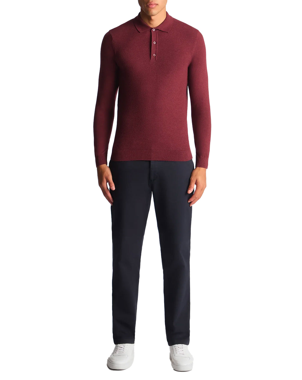 Remus Uomo Long Sleeve Knitted Polo Shirt Raspberry