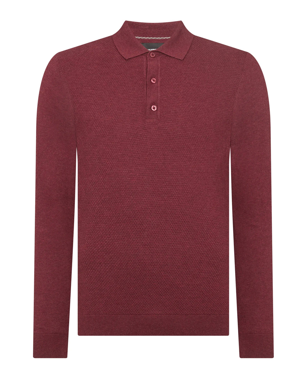Remus Uomo Long Sleeve Knitted Polo Shirt Raspberry