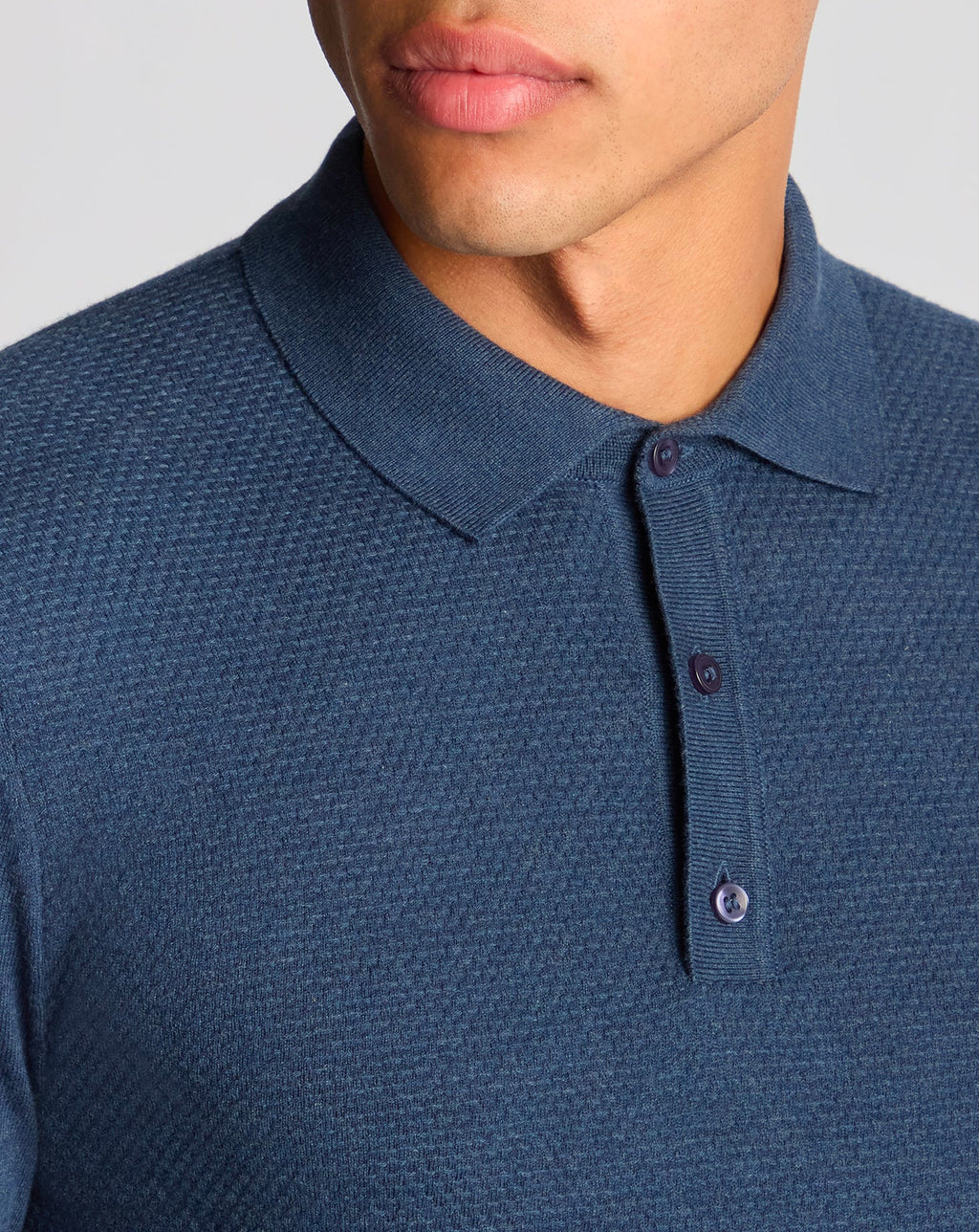 Remus Uomo Long Sleeve Knitted Polo Shirt Indigo