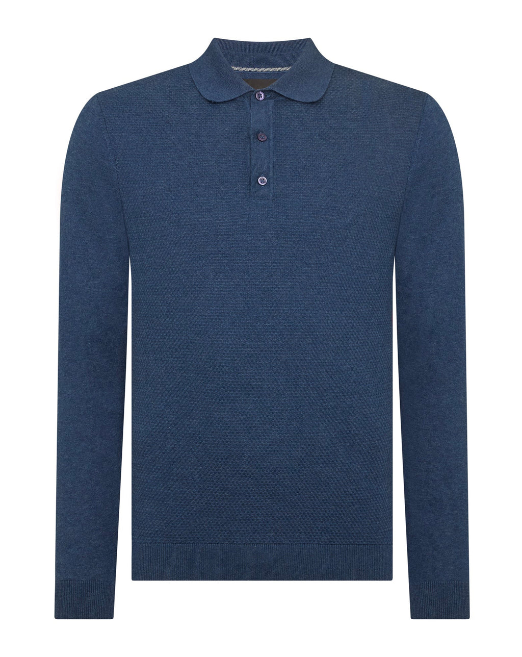 Remus Uomo Long Sleeve Knitted Polo Shirt Indigo