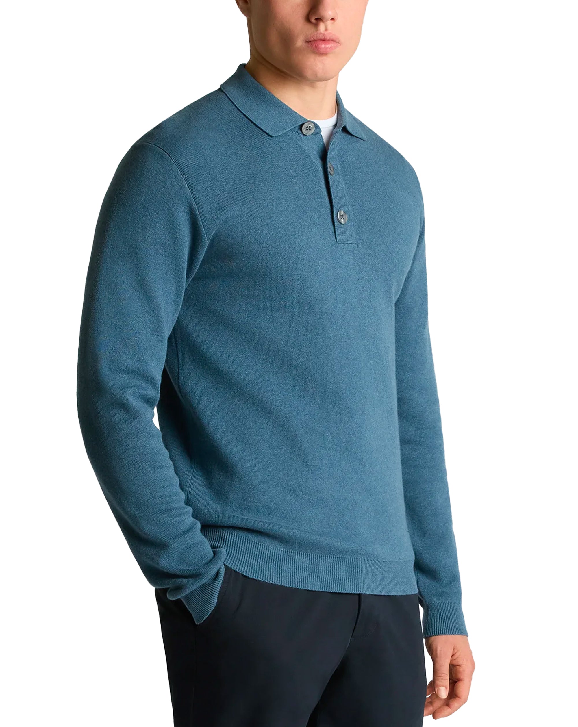 Remus Uomo Long Sleeve Polo Sweater Slate Blue