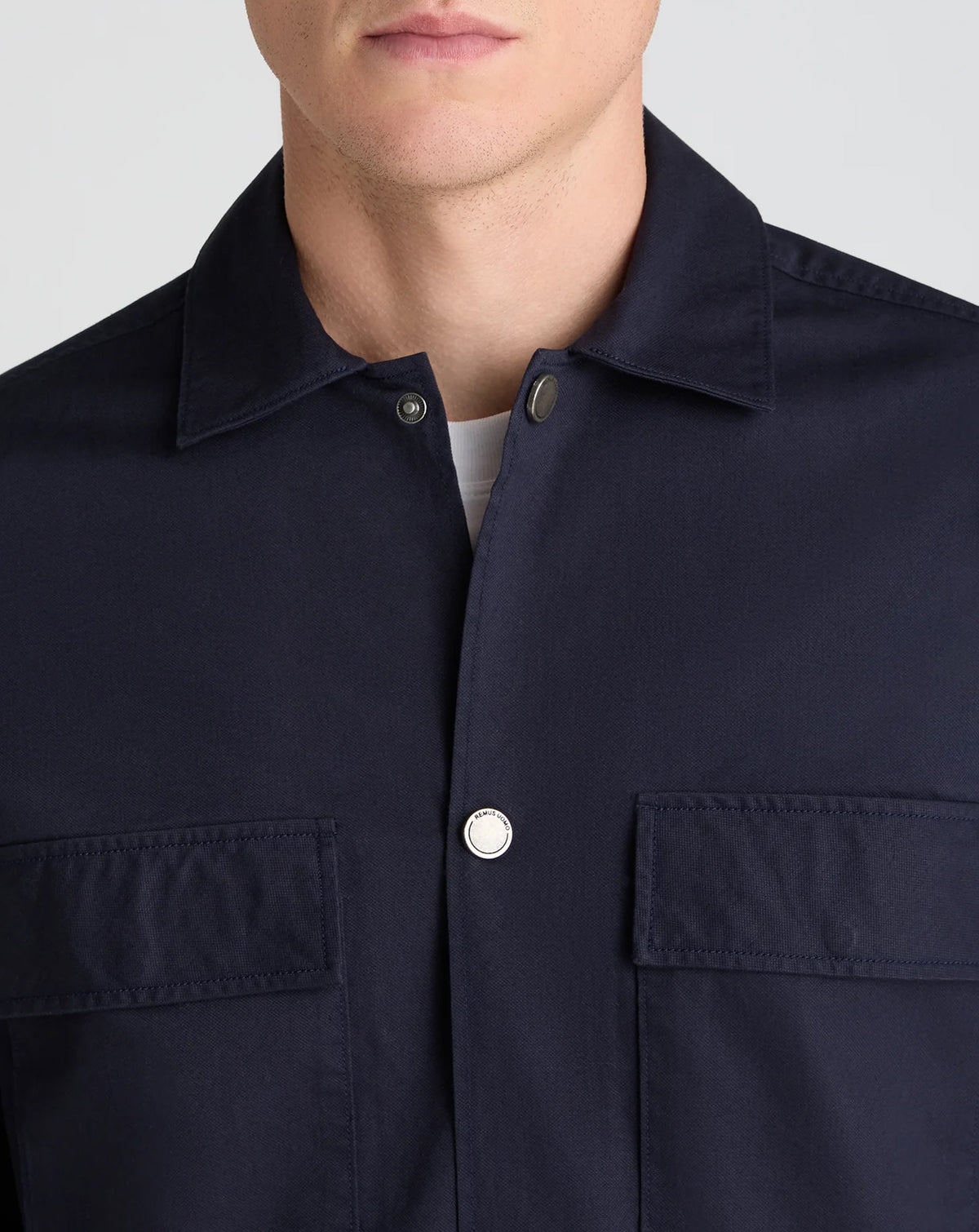 Remus Uomo Navy Collared Cotton Blend Shacket NAVY