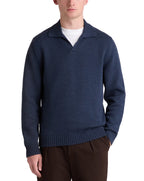 Remus Uomo Navy Collared V Neck Cotton Jumper