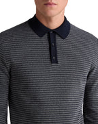 Remus Uomo Navy Textured Long Sleeve Cotton Polo