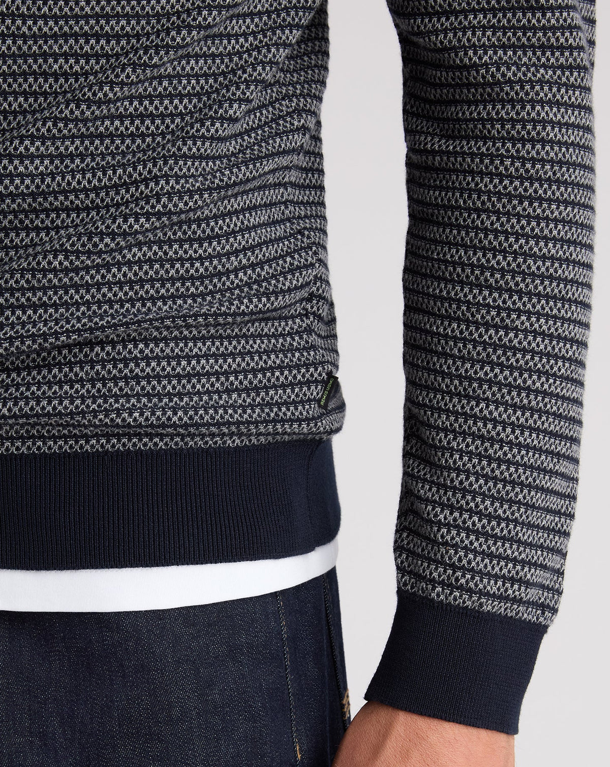 Remus Uomo Navy Textured Long Sleeve Cotton Polo