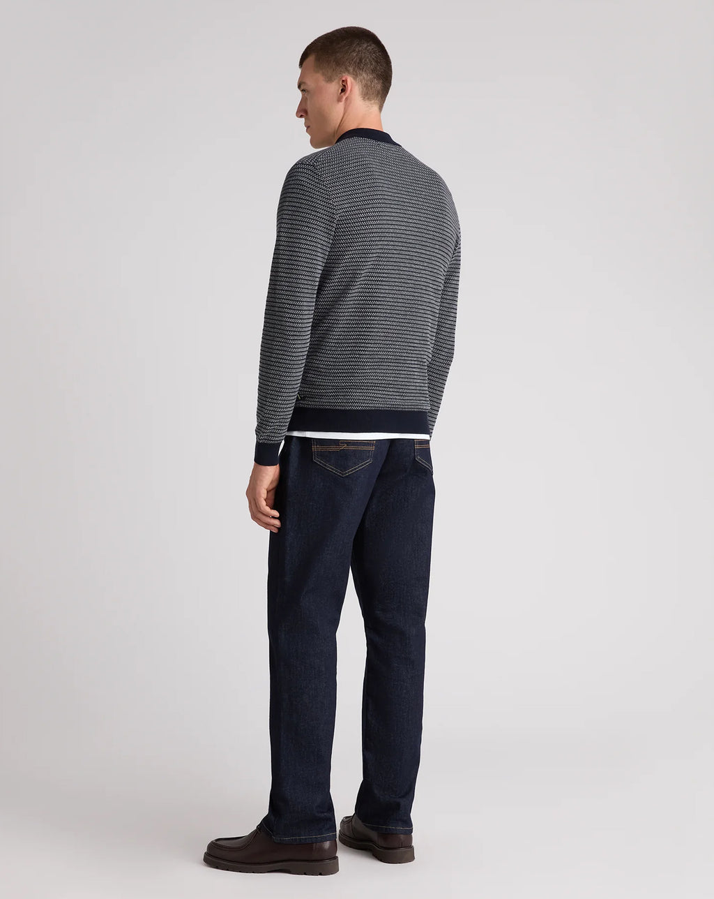 Remus Uomo Navy Textured Long Sleeve Cotton Polo