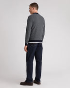 Remus Uomo Navy Textured Long Sleeve Cotton Polo