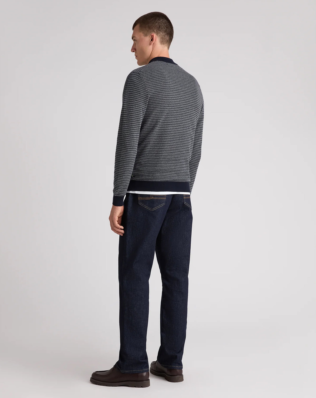 Remus Uomo Navy Textured Long Sleeve Cotton Polo