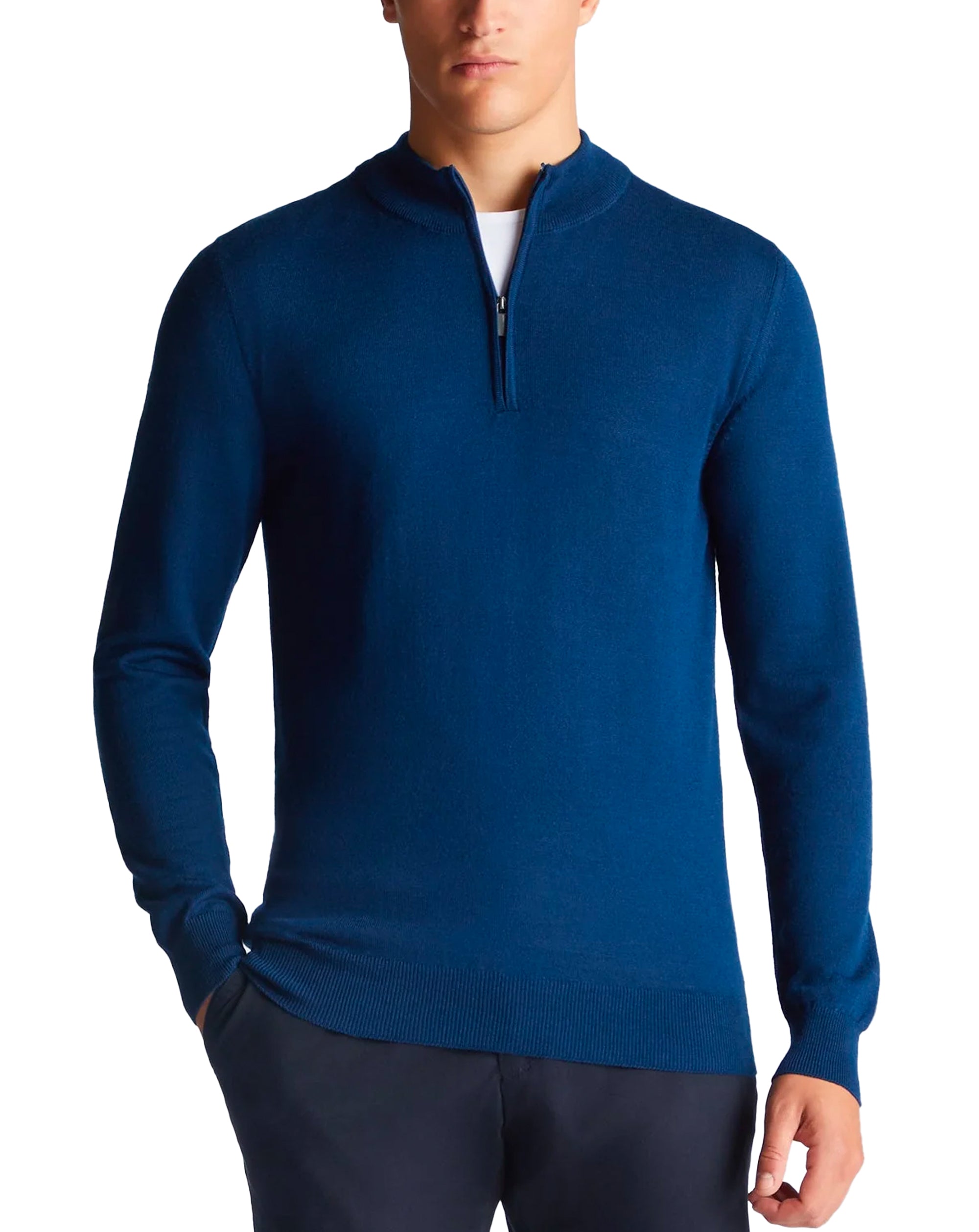 Remus Uomo Tapered Fit Merino Wool-Blend Half Zip Deep Blue