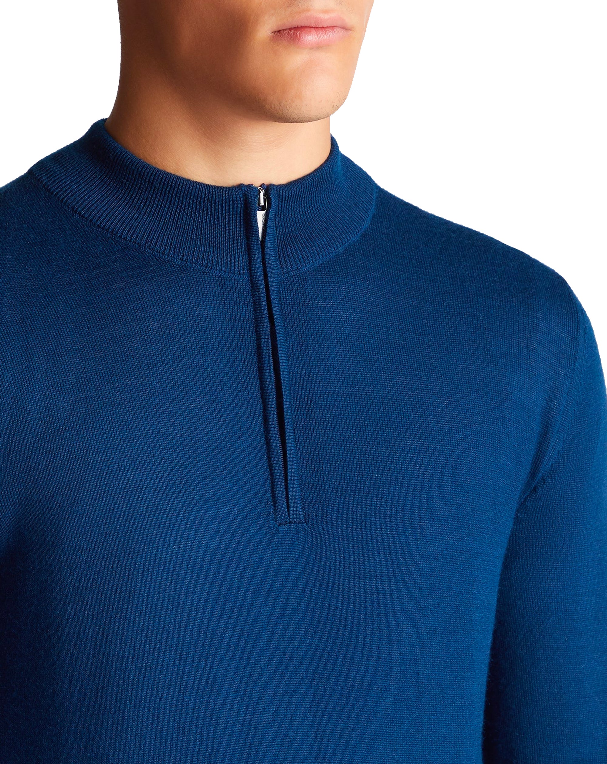 Remus Uomo Tapered Fit Merino Wool-Blend Half Zip Deep Blue