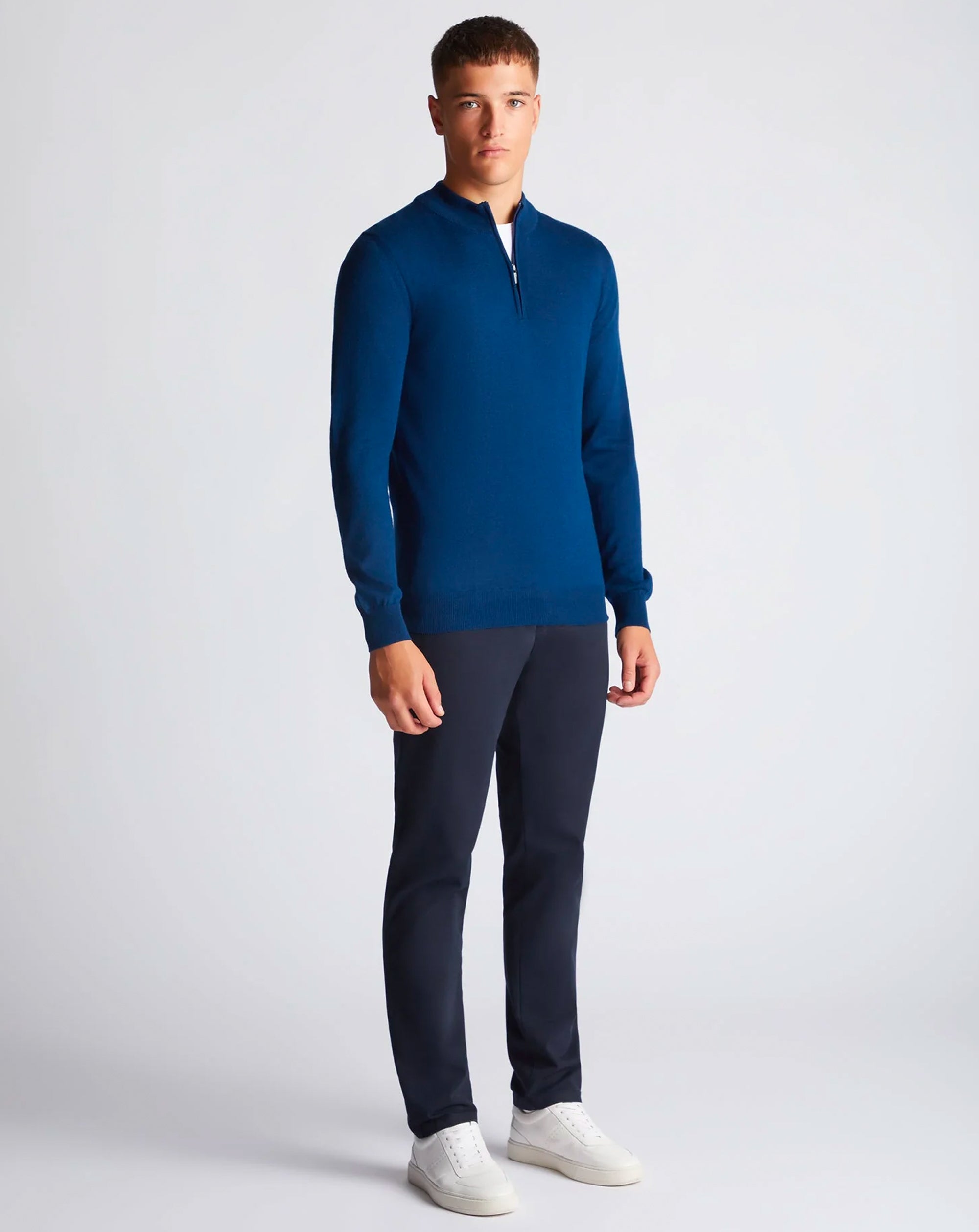 Remus Uomo Tapered Fit Merino Wool-Blend Half Zip Deep Blue
