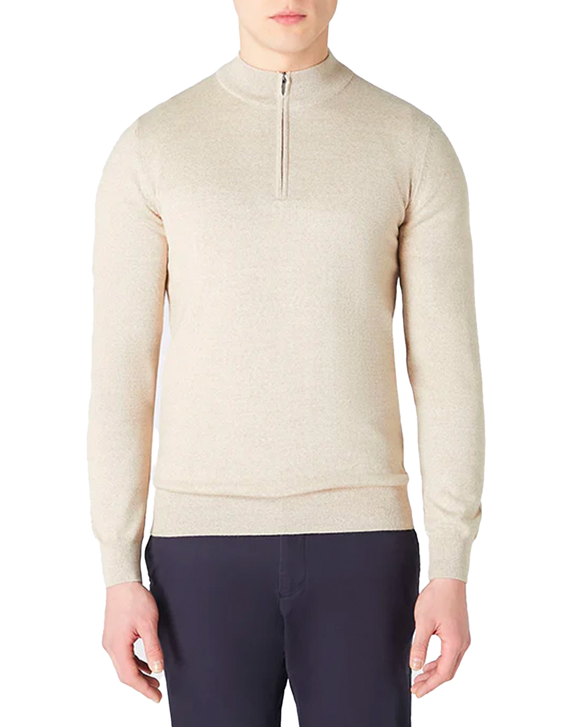 Remus Tapered Fit Merino Wool Half Zip Sweater Oatmeal