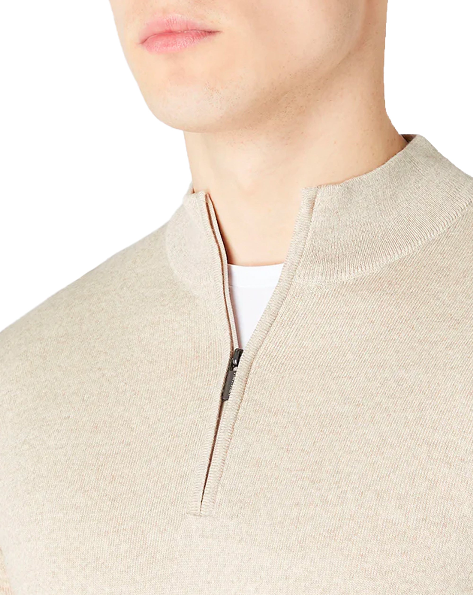 Remus Tapered Fit Merino Wool Half Zip Sweater Oatmeal