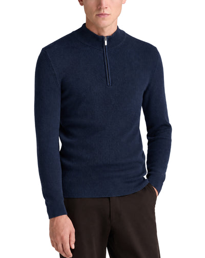 Remus Uomo Ribbed Cotton Half Zip Jumper DARK BLUE
