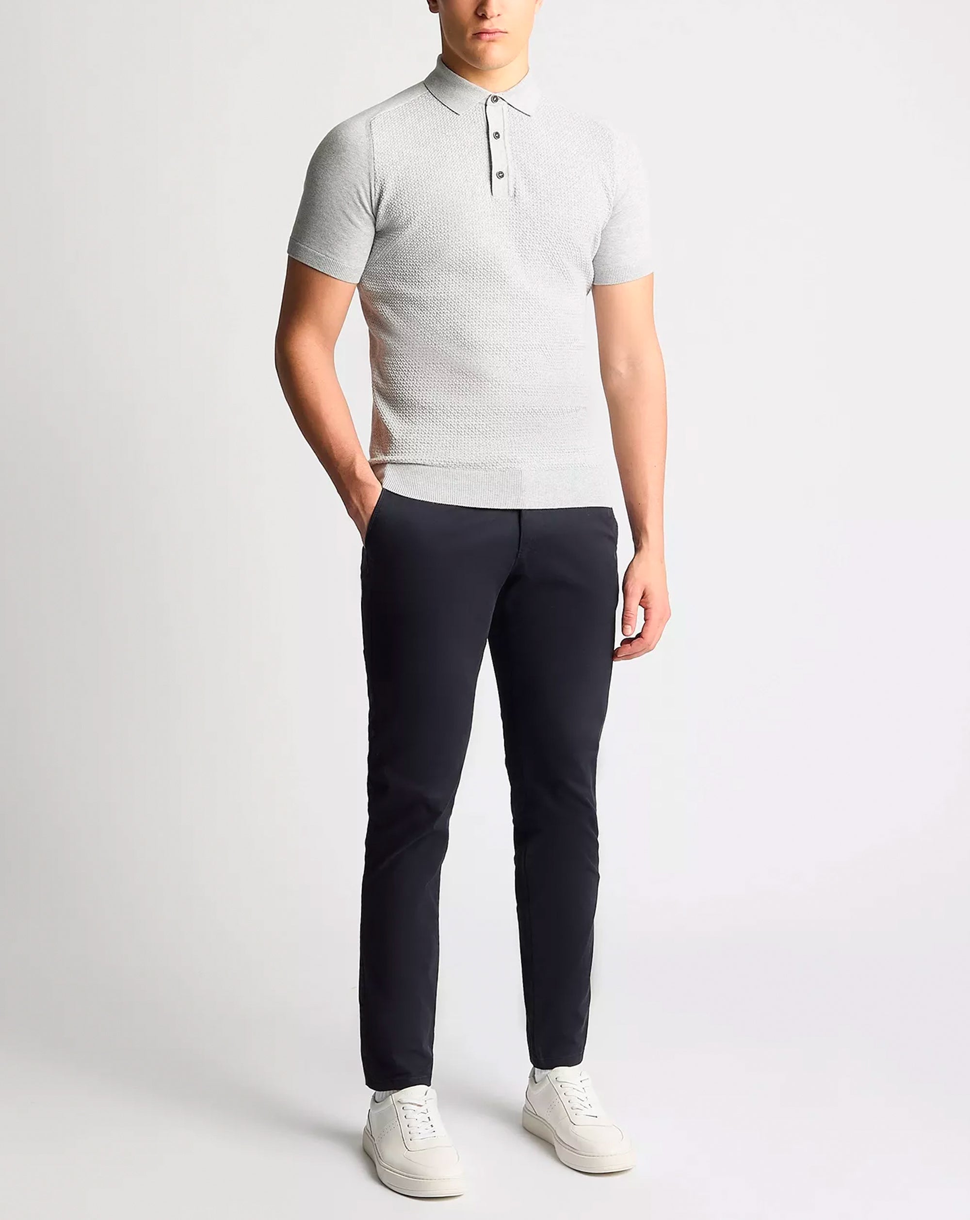 Remus Uomo Short Sleeve Knit Polo Grey
