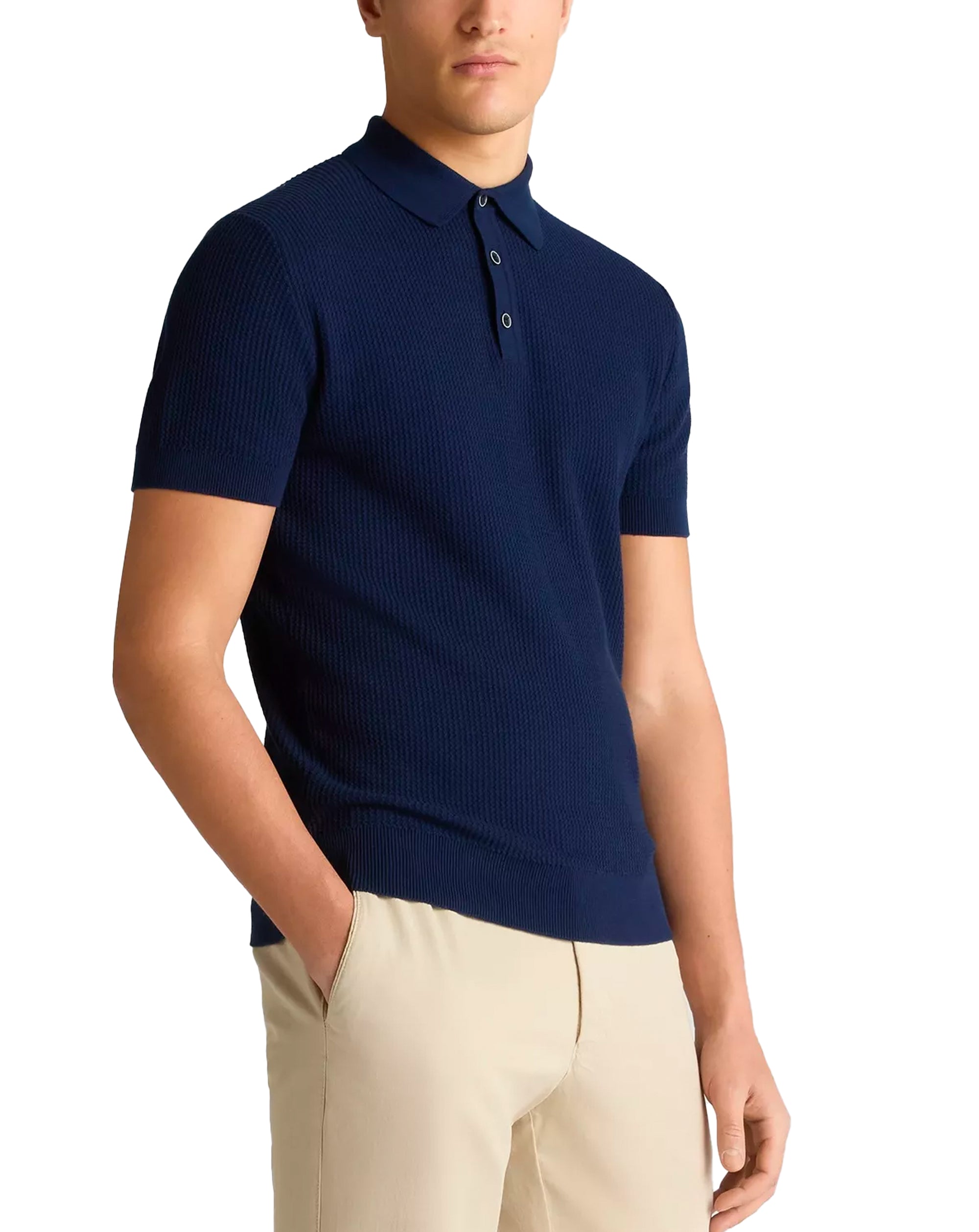 Remus Uomo Short Sleeve Knit Polo Shirt Dark Blue