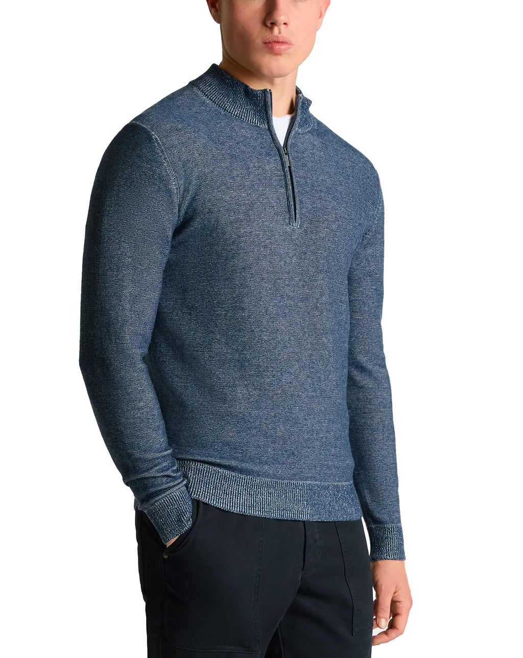 Remus Uomo Two-Tone Half-Zip Knit Sweater Blue